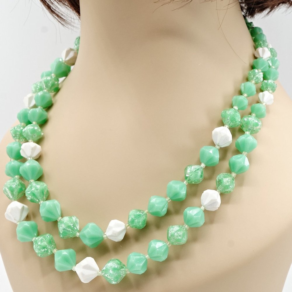 Vintage Lucite Necklace, 2 Strands, Signed